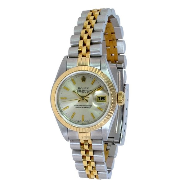 ROLEX DATEJUST SILVER ROMAN DIAL 18KY FLUTED JUBILEE TWO-TONE 26 MM WATCH 69173 - Picture 2 of 8